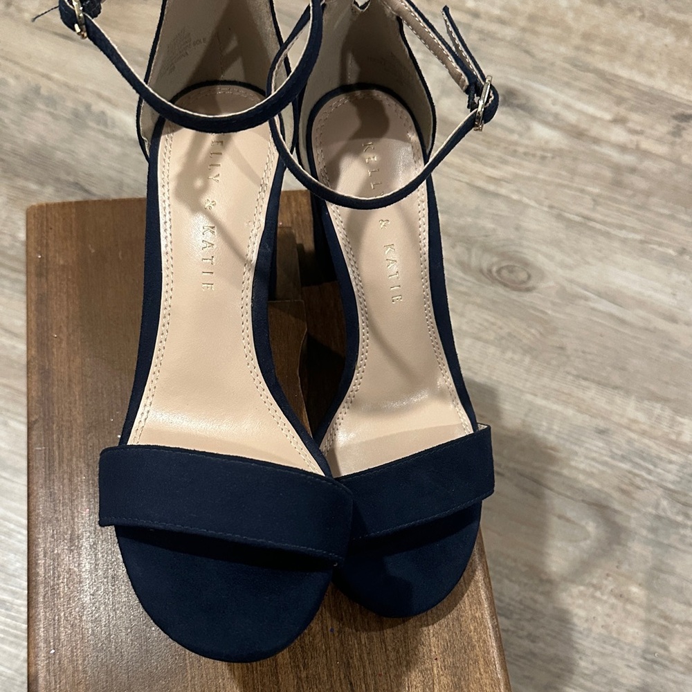 Kelly & Katie Navy Suede Ankle-Strap Heels